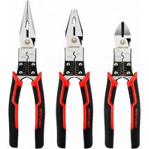 Max Power - Pince Coupante Jeu de 3 Pinces,Pince à Bec Long en Cr-V Pince a Denuder, Pince Universelles avec Fonction de Pince a Sertir- Acier Trempé