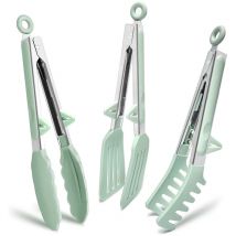 Pince Cuisine Professionnel, Résistant à la Chaleur 200°C Pince Barbecue en Acier Inoxydable et Silicone Alimentaire, Pince de Cuisine - Vert