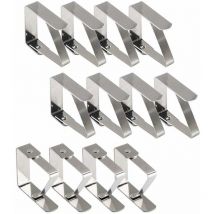 Pince Nappe Exterieur, Pince Nappe de Table, 12 Pinces à Nappe en Acier Inoxydable, Nappe Clips Anti-Glissant Fixer Nappe pour Table d'Épaisseur