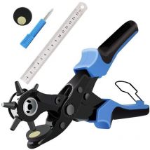 Tuserxln - Pince Perforatrice avec 6 Tailles, Perforatrice Cuir, Poinçon à Ceinture Professional avec 2 Punch Assiettes et Règle