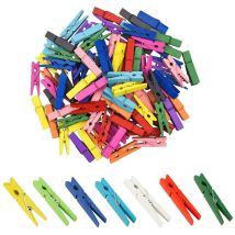 Pinces à Linge Colorées en Bois, 100 Pcs Mini Pince à Linge, Clips Photo en Bois, Mini Pinces à Linge Multicolores, Mini Pinces à Linge Décoratives