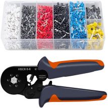 Derrui - Pinces à Sertir, Outil de Sertissage de Fil à Cliquet Auto-réglable de 0,25 à 6 mm²/AWG23-10 avec 1900 Connecteurs de Sertissage (Gris)