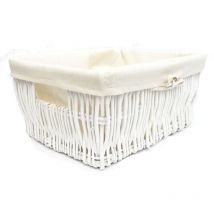Topfurnishing - Wider Large Big Deep Lined Kitchen Wicker Storage Basket Xmas Hamper Basket [White,Medium 41x28x18cm] - White