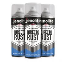 Jenolite - Blue - 3 x 400ml Aerosol Directorust Metallic Gloss Spray Paint - Blue - Apply Direct to Rust - Primer, Undercoat and Topcoat