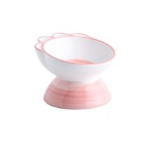 Xuigort - Pink Small Ceramic Tilted Elevated Cat Dog Bowl Raised Cat Food Water Bowl Dish Pet Comfort Feeding BowlsCeramic Raised Cat Bowls, Slanted