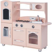 Teamson Kids - Pink Westchester Retro Wooden Kitchen Toy Kitchen With Ice Maker TD-11414P