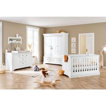 Chambre de bébé 'Emilia' extra large grande 3 pièces : lit de bébé évolutif, commode à langer extra large et armoire grande - blanc - Pinolino
