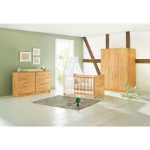 Chambre de bébé 'naturea' extra large grande 3 pièces : lit de bébé évolutif, commode à langer extra large et armoire grande - Pinolino
