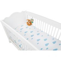Pinolino Drap-housses pour lits de bébé en double kit 'Wölkchen', bleu clair et uni, jersey, blanc