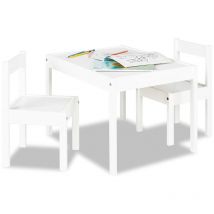 Set di 3 sedie Sina 3 pezzi in legno, 2 sedie e 1 tavolo per bambini da 2 anni, laccato bianco, confezione da 3 - Pinolino