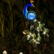 Piquet de lumières solaires de paon en métal de jardin de 41,5 ', lumières de chemin de paysage imperméables avec des lumières de guirlande led pour