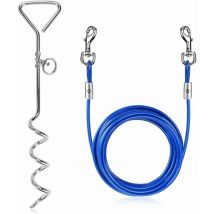 Piquets d'attache Chien Laisse d'Attache avec Ancrage Spirale, Câble d'attache pour Chien de 5M avec Piquet en Spirale de 40CM pour Chien jusqu'à 120