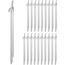 Piquets de fixation, lot de 20, sardines pour tentes, tonnelles etc, sols durs, avec crochets, 30 cm, argenté - Relaxdays