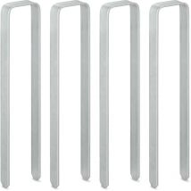 Relaxdays Piquets de fixation, lot de 4, sardines, forme de U, galvanisés, stables, XXL, HxLxP: 30x6x2,5 cm, argenté