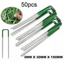 Piquets de Jardin Piquet de Tente Piquets de Fixation en Acier Agrafes Pelouse pour 50pcs - Tigrezy