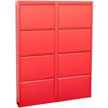 Pisa Schuhschrank Mit 8 Klappen/türen In Metall Rot. Fertig Montiert Geliefert.