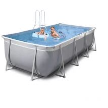 New Plast - Piscina fuori terra rettangolare 395x265 H125 grigio bianco completa Futura 400
