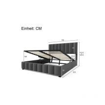 L&h-cfcahl - 140x200cm Lit double rembourré hydraulique tête de lit réglable lit avec sommier à lattes en métal matériau en lin sommier moderne gris