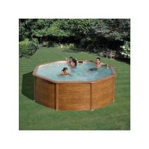 Piscine ronde acier Ø3,70m x h: 1,22m - Imitation bois - Filtration à sable