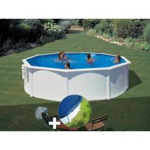 GRE - Kit piscine acier blanc Gré Bora Bora ronde 3,70 x 1,22 m + Bâche hiver