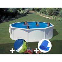 GRE - Kit piscine acier blanc Gré Bora Bora ronde 3,70 x 1,22 m + Bâche hiver + Bâche à bulles