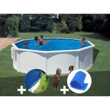 GRE - Kit piscine acier blanc Gré Bora Bora ronde 4,80 x 1,22 m + Bâche hiver + Bâche à bulles