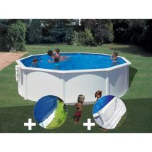 GRE - Kit piscine acier blanc Gré Bora Bora ronde 4,80 x 1,22 m + Bâche hiver + Tapis de sol