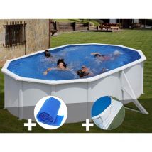 GRE - Kit piscine acier blanc Gré Bora Bora ovale 5,27 x 3,27 x 1,22 m + Bâche à bulles + Tapis de sol