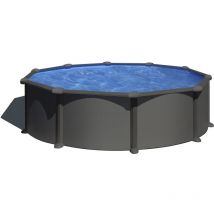 GRE - Kit Piscine hors sol acier grise anthracite ronde Juni Ø480 x H132 cm (Livrée avec filtre a sable + sable + échelle + t...