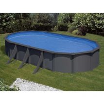 GRE - Piscine acier Juni - Gris anthracite - Ovale - 7,44 m x 3,99 m x 1,32 m de