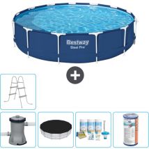 Bestway - Piscine Ronde Steel Pro - 396 x 84 cm - Bleue - Comprend des Accessoires CB14 - Blue