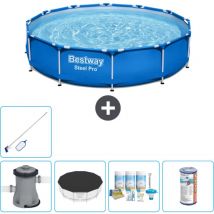 Bestway - Piscine Ronde Steel Pro - 366 x 76 cm - Bleue - Comprend des Accessoires CB15 - Blue