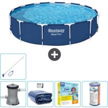 Bestway - Piscine Ronde Steel Pro - 396 x 84 cm - Bleue - Comprend des Accessoires CB20 - Blue