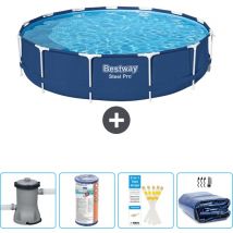 Bestway - Piscine Ronde Steel Pro - 396 x 84 cm - Bleue - Comprend des Accessoires CB50 - Blue