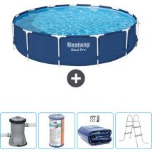 Bestway - Piscine Ronde Steel Pro - 396 x 84 cm - Bleue - Comprend des Accessoires CB59 - Blue