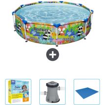 Bestway - Piscine Ronde Steel Pro - 274 x 66 cm - Imprimé Animal - Incluse Accessoire CB6 - Multicolour