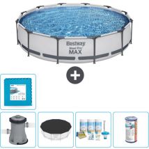 Bestway - Piscine Ronde Steel Pro max - 366 x 76 cm - Grise - Comprend des Accessoires CB12 - Grey
