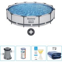 Bestway - Piscine Ronde Steel Pro max - 366 x 76 cm - Grise - Comprend des Accessoires CB50 - Grey