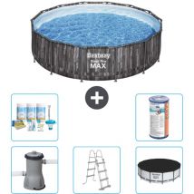 Bestway - Piscine ronde Steel Pro max - Impression bois - 427 x 107 cm - Comprend des Accessoires CB29 - Grey