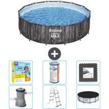 Bestway - Piscine ronde Steel Pro max - Impression bois - 427 x 107 cm - Comprend des Accessoires CB35 - Grey