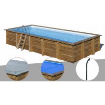 Kit piscine bois Gré Braga 8,15 x 4,20 x 1,46 m + Bâche hiver + Bâche à bulles + Douche