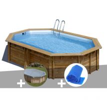 GRE - Kit piscine bois Gré Canelle 2 5,35 x 3,35 x 1,17 m + Bâche hiver + Bâche à bulles
