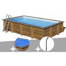 Kit piscine bois Gré Evora 6,20 x 4,20 x 1,33 m + Bâche à bulles + Douche