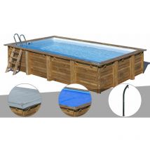 GRE - Kit piscine bois Gré Evora 6,20 x 4,20 x 1,33 m + Bâche hiver + Bâche à bulles + Douche