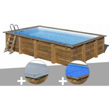 GRE - Kit piscine bois Gré Evora 6,20 x 4,20 x 1,33 m + Bâche hiver + Bâche à bulles