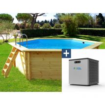 Habitat Et Jardin - Piscine bois ' Hawai ' - 4.10 x 1.18 m + Mini pompe à chaleur 3.5kW - Métal - Gris
