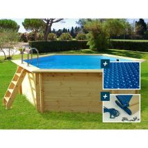 Habitat Et Jardin - Piscine bois 'Hawai' - 4.10 x 1.20 m + Bâche à bulles 180 + Bâche hiver 280 gr/m²