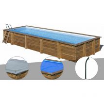 GRE - Kit piscine bois Gré Mint 10,10 x 4,18 x 1,46 m + Bâche hiver + Bâche à bulles + Douche