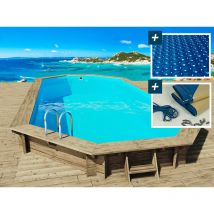 Habitat Et Jardin - Piscine bois ' Palma 130 ' - 7.57 x 4.07 x 1.31 m + Bâche à bulles 180 μ + Bâche hiver 280 gr/m²