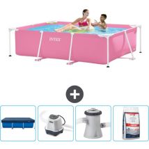 Schwimmbecken mit rechteckigem Rahmen – 220 x 150 x 60 cm – Rosa – im Lieferumfang enthalten Accessoire CB53 - Intex